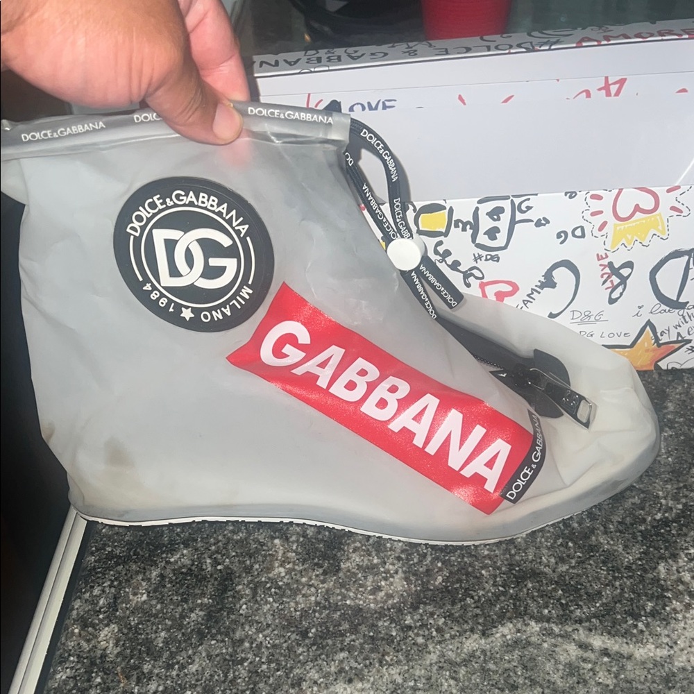 Dolce & Gabbana Gray Shoe Cover with Red Logo